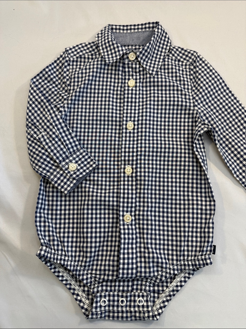 OshKosh B'gosh NWOT Navy & White Gingham Button-Front Bodysuit Shirt